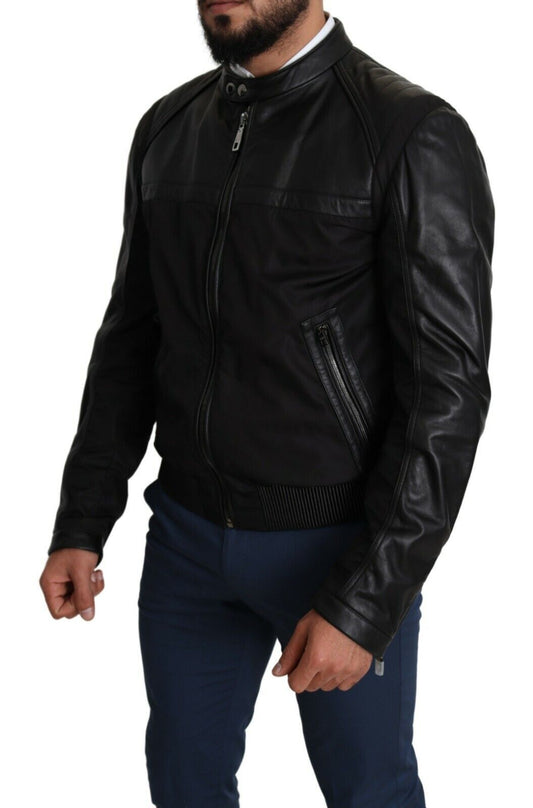 Dolce & Gabbana Eleganter schwarzer Bomber mit Lederapplikationen