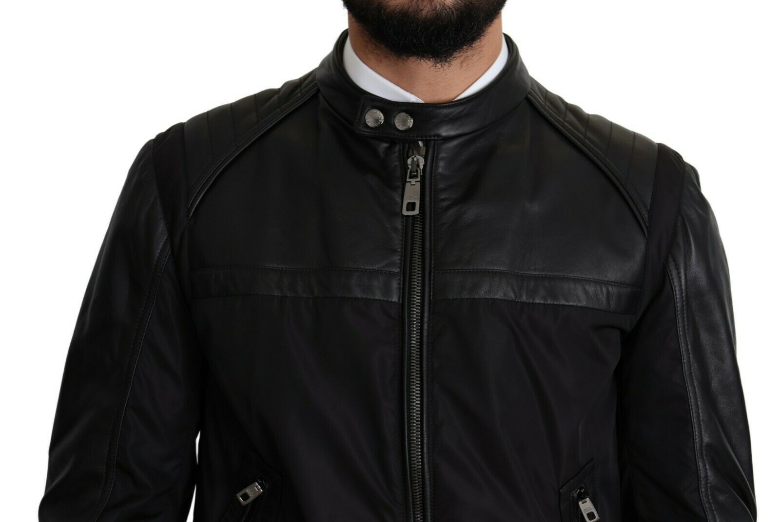 Dolce &amp; Gabbana Elegant black bomber with leather applications