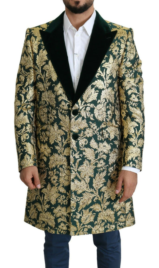 Dolce & Gabbana Elegante goldgrüne Jacquard-Jacke Sicilia