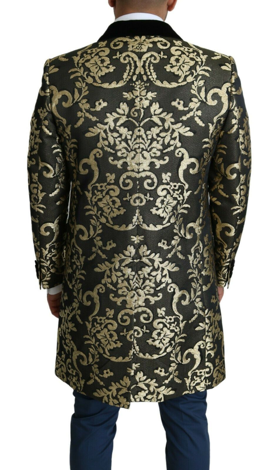 Dolce & Gabbana Gold Schwarzer Sicilia Jacquard-Mantel mit Doppelreihern