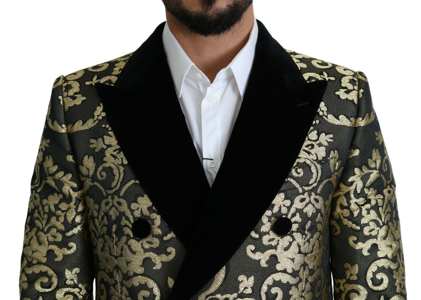 Dolce & Gabbana Gold Schwarzer Sicilia Jacquard-Mantel mit Doppelreihern