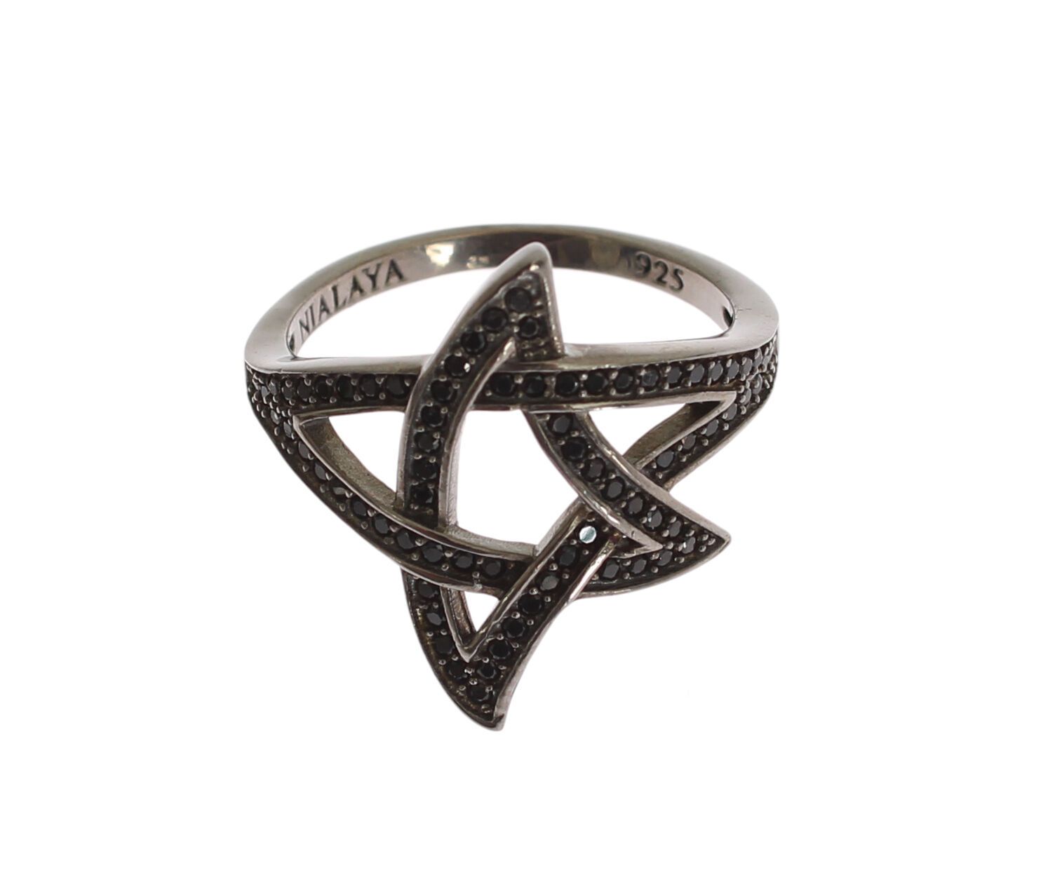 Nialaya Schicker Schwarzer Rhodium Silber CZ Kristall Ring