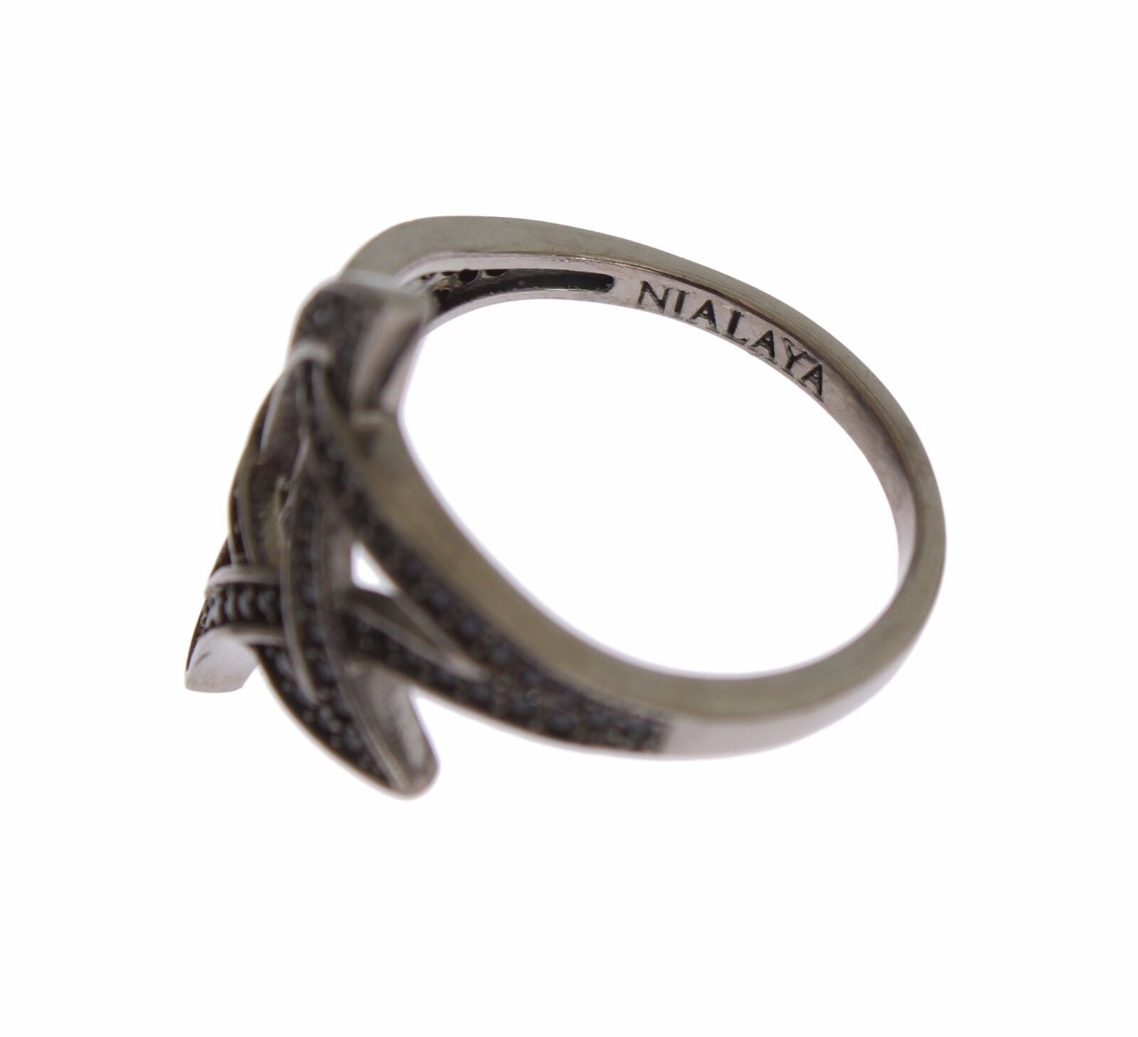 Nialaya Schicker Schwarzer Rhodium Silber CZ Kristall Ring