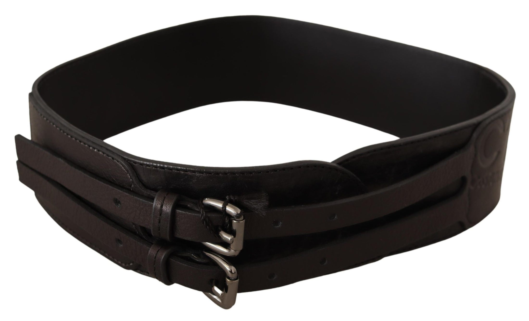 Costume National Elegant leather belt with double buckle