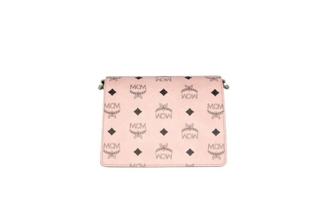 MCM Signature Soft Pink Diamond Logo Leder Mini Flap Lock Crossbody Handtasche