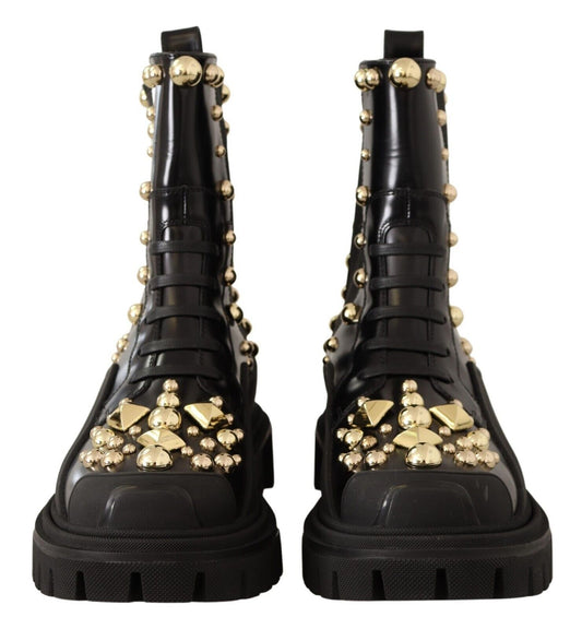 Dolce & Gabbana Nietenbesetzte Leder-Kampfstiefel mit Stickerei