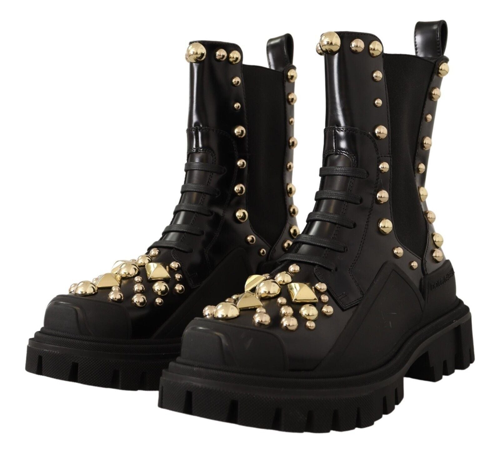 Dolce & Gabbana Nietenbesetzte Leder-Kampfstiefel mit Stickerei