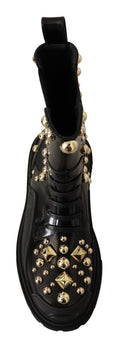 Load image into Gallery viewer, Dolce & Gabbana Nietenbesetzte Leder-Kampfstiefel mit Stickerei
