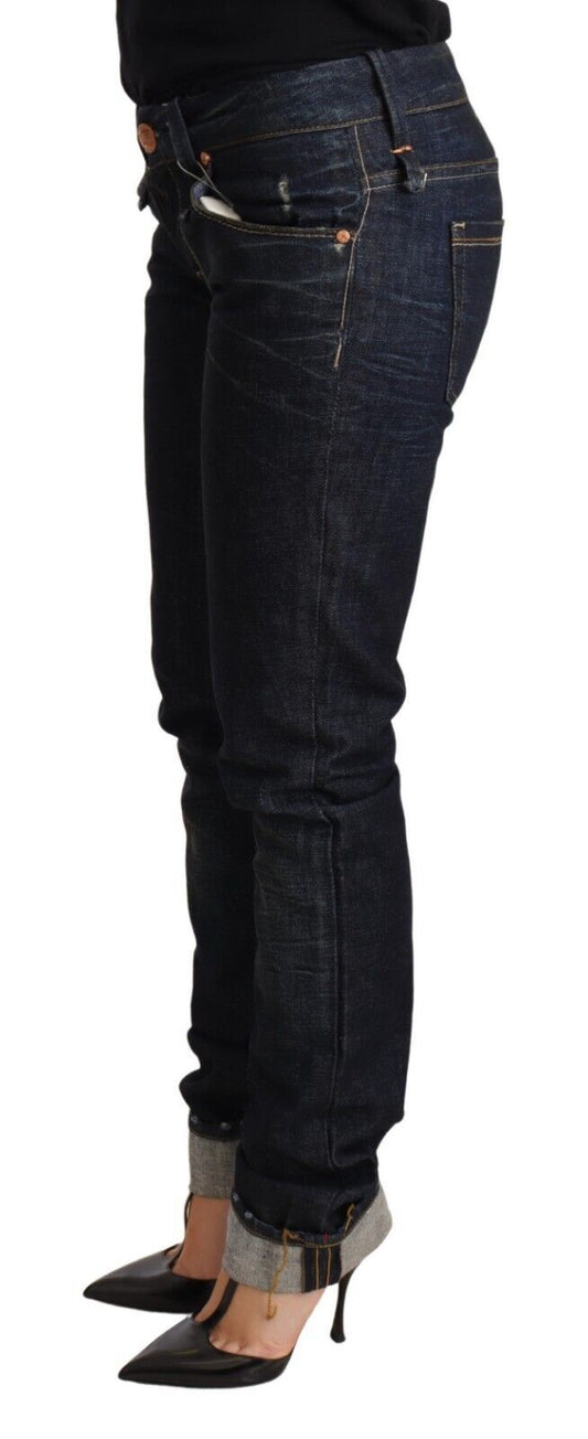 Acht Elegante Skinny Jeans mit niedriger Taille in Dunkelblau