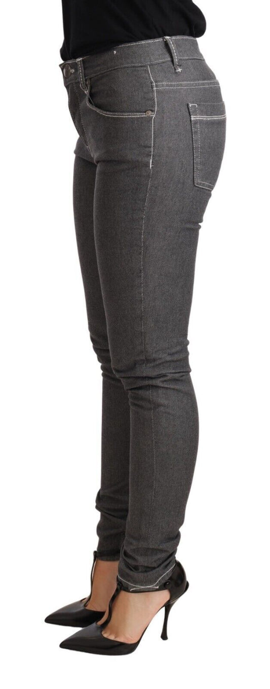 Acht Elegante graue Skinny-Jeans mit mittlerer Taille