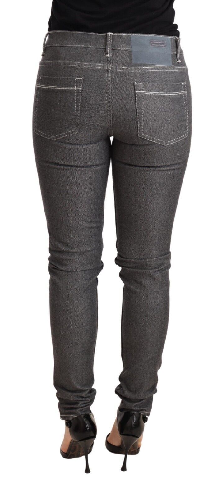 Acht Elegante graue Skinny-Jeans mit mittlerer Taille