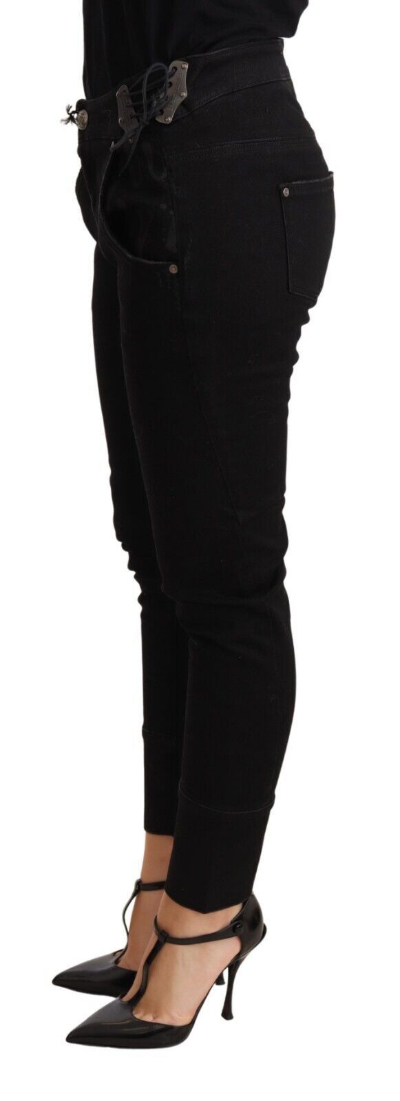 Ermanno Scervino Schicke Skinny-Hose aus schwarzer Baumwolle mit niedriger Taille