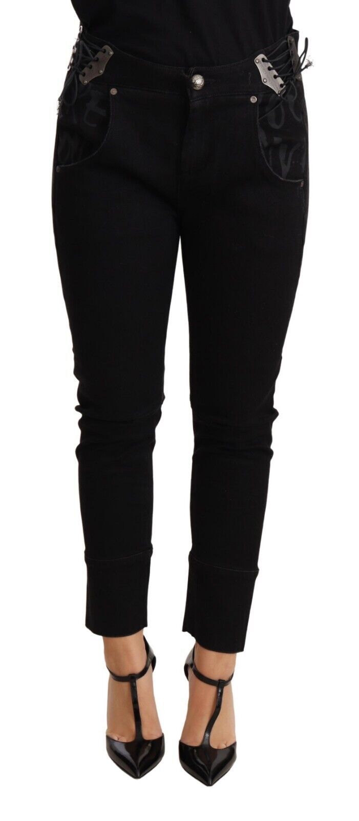 Ermanno Scervino Schicke Skinny-Hose aus schwarzer Baumwolle mit niedriger Taille