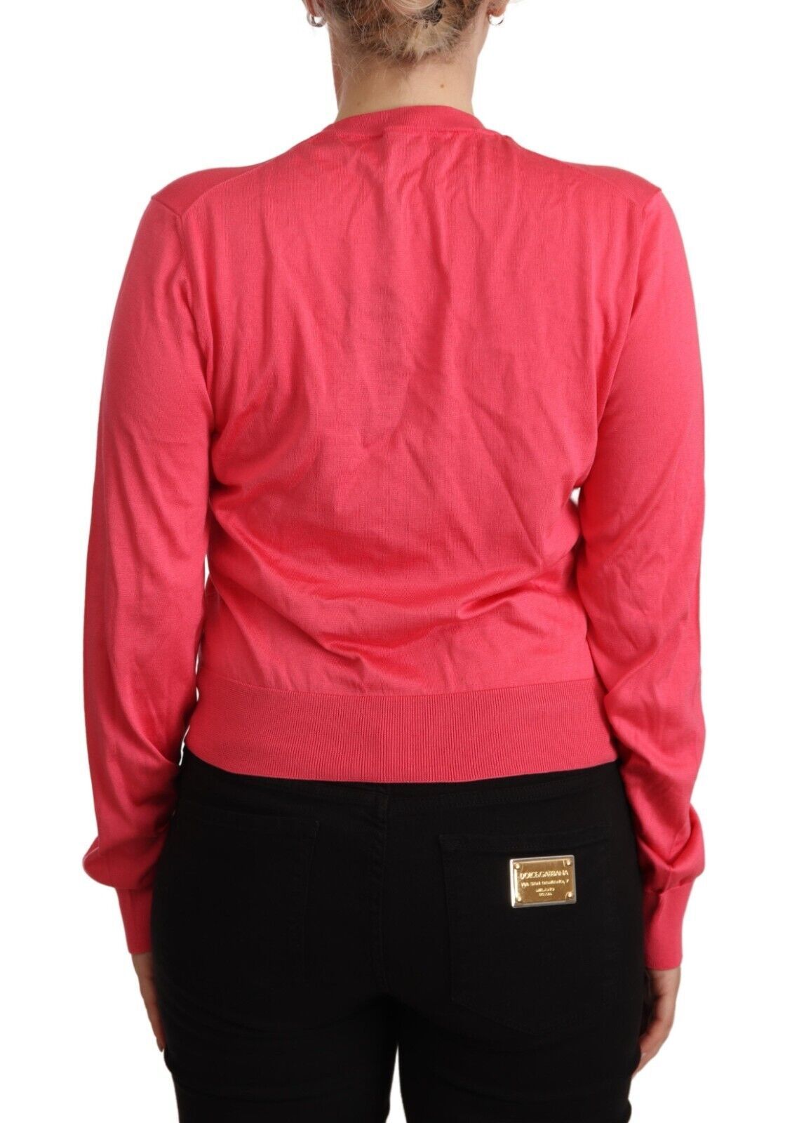 Dolce &amp; Gabbana Elegant pink silk crew neck sweater