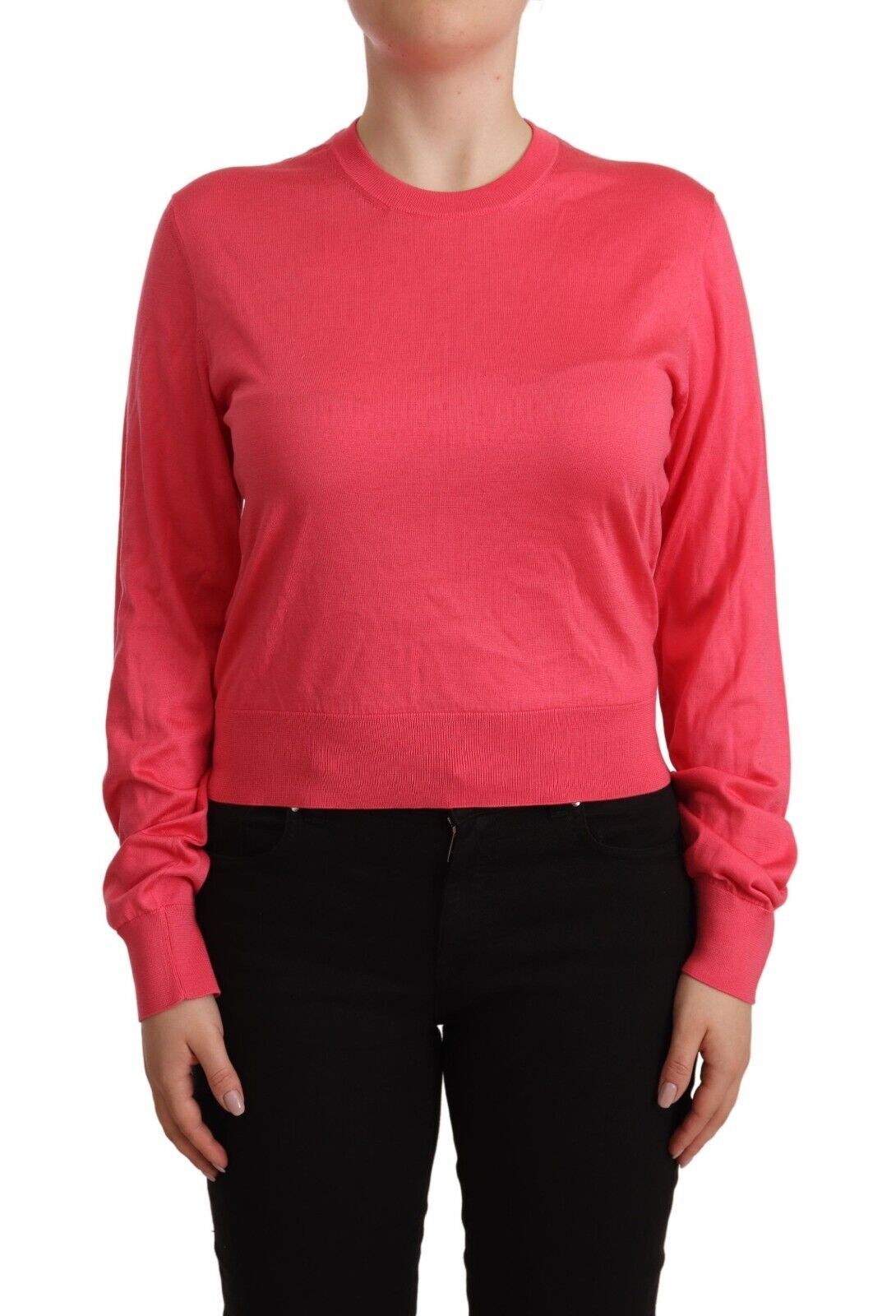 Dolce &amp; Gabbana Elegant pink silk crew neck sweater