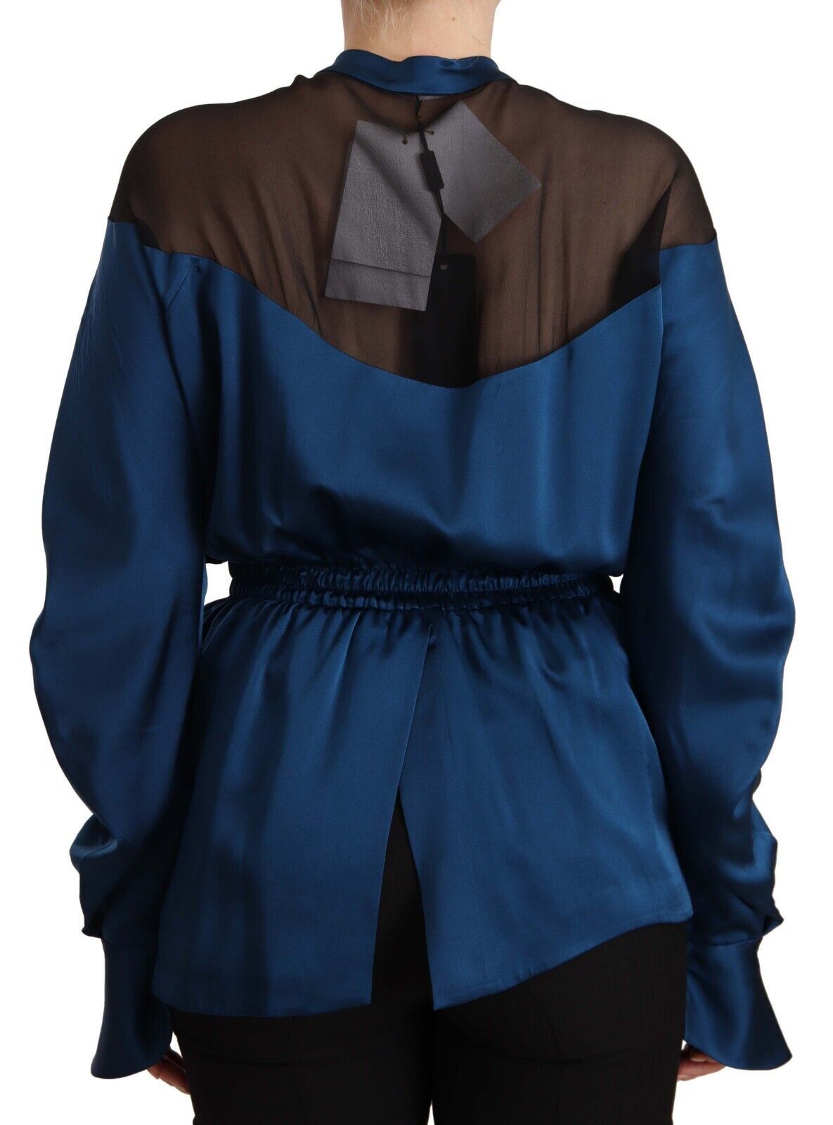 Masha Ma Elegant silk blouse with a round neckline in blue