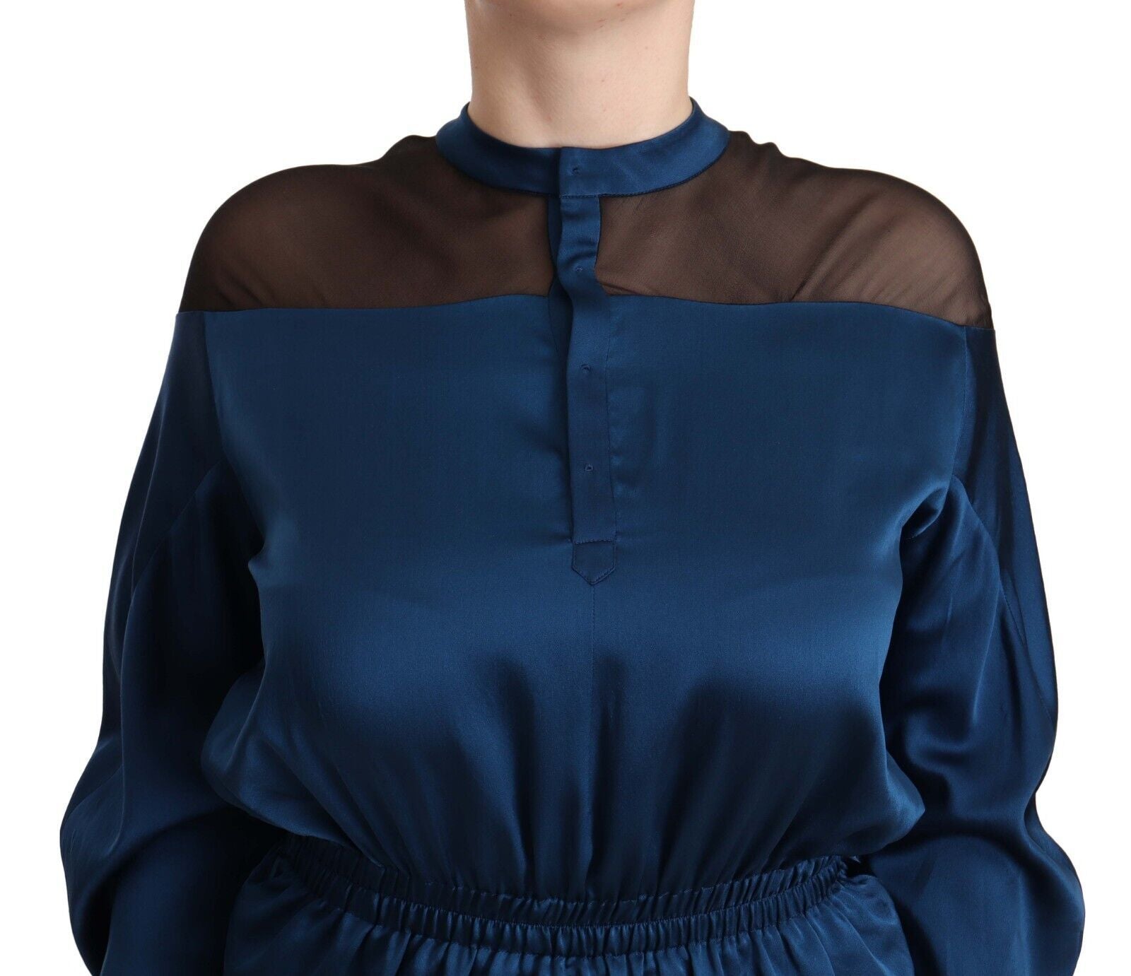 Masha Ma Elegant silk blouse with a round neckline in blue