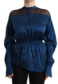 Load image into Gallery viewer, Masha Ma Elegant silk blouse with a round neckline in blue
