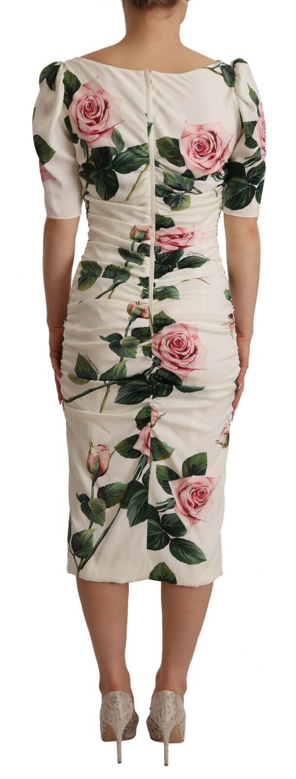 Dolce &amp; Gabbana Elegant white sheath dress with floral pattern