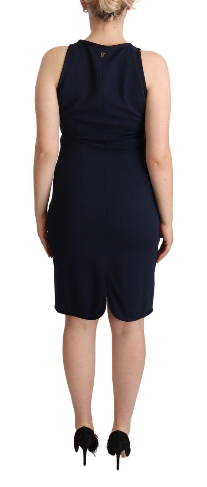 John Galliano knee-length sleeveless sheath dress in navy