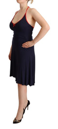 Load image into Gallery viewer, Roccobarocco Navy blue cotton midi halter dress
