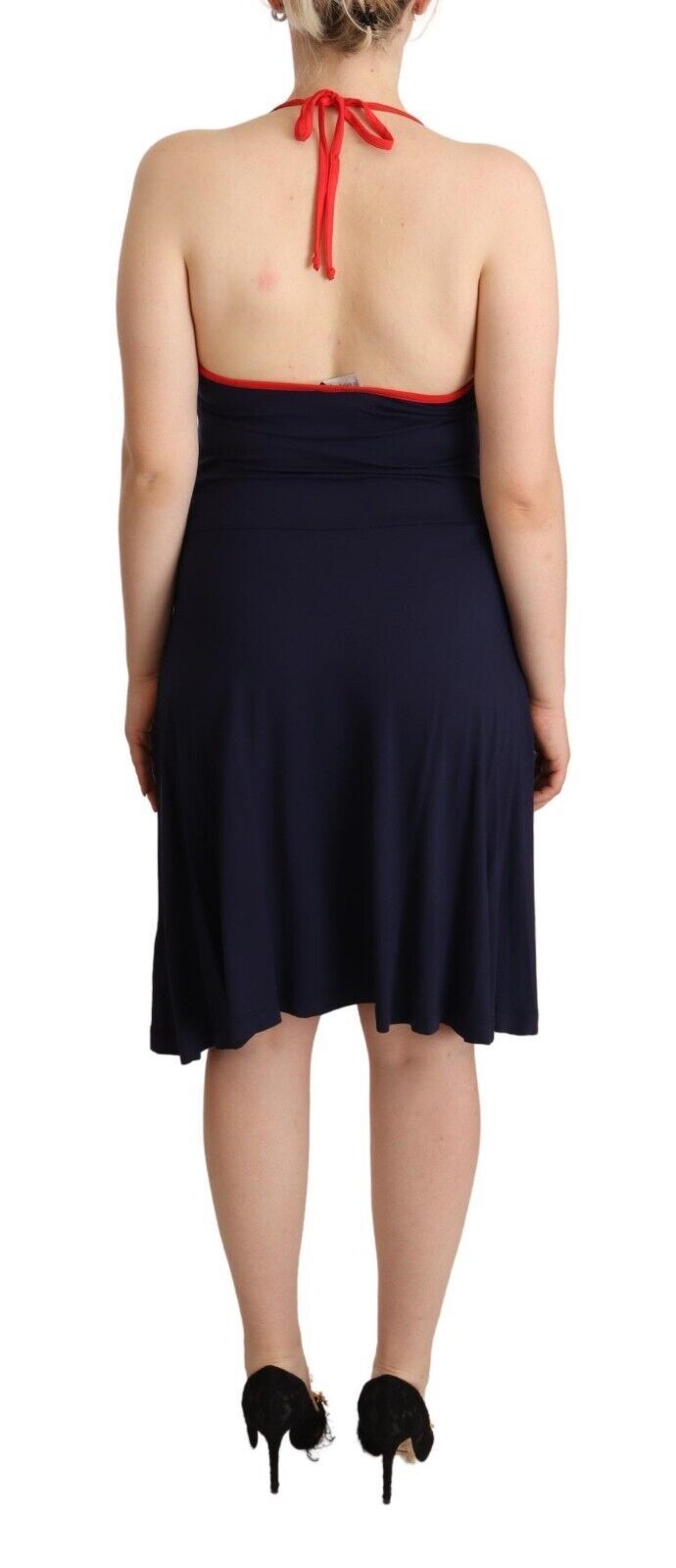 Roccobarocco Navy blue cotton midi halter dress