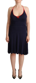 Load image into Gallery viewer, Roccobarocco Navy blue cotton midi halter dress
