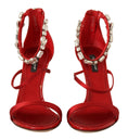 Load image into Gallery viewer, Dolce & Gabbana Rote Sandalen mit kristallbesetztem Absatz
