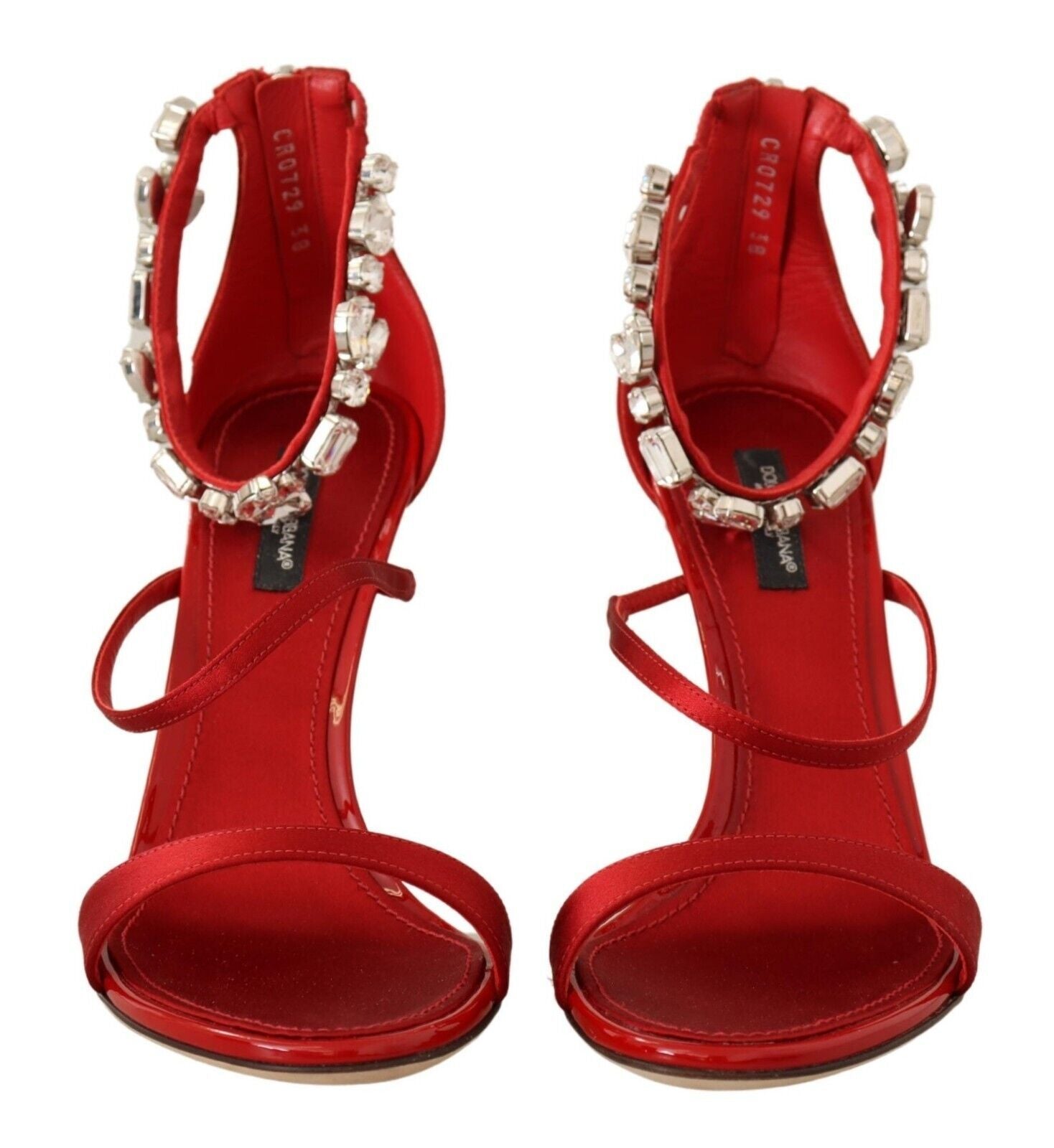 Dolce & Gabbana Rote Sandalen mit kristallbesetztem Absatz