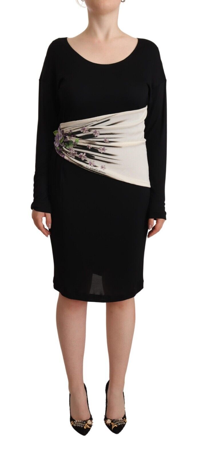 Roberto Cavalli Elegant sheath dress with long sleeves and a round neckline