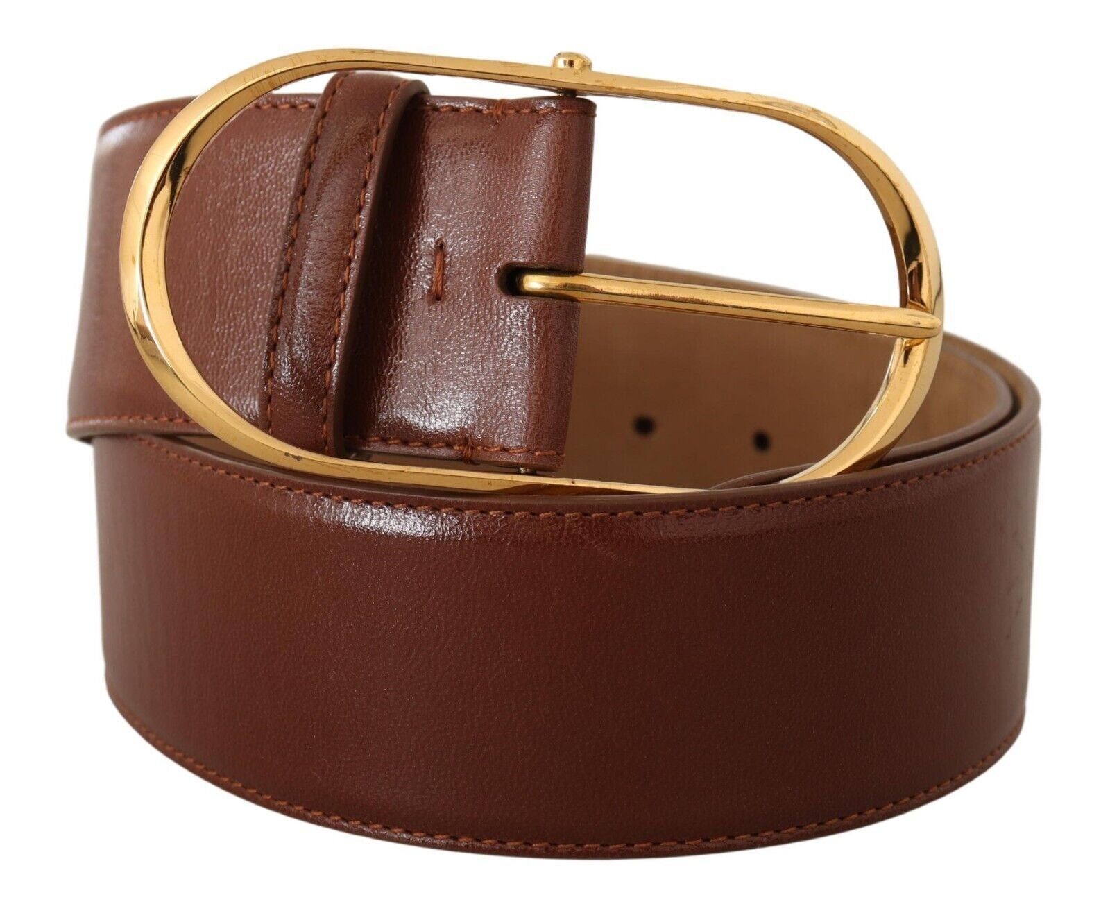 Dolce &amp; Gabbana Elegant brown leather belt with gold buckle