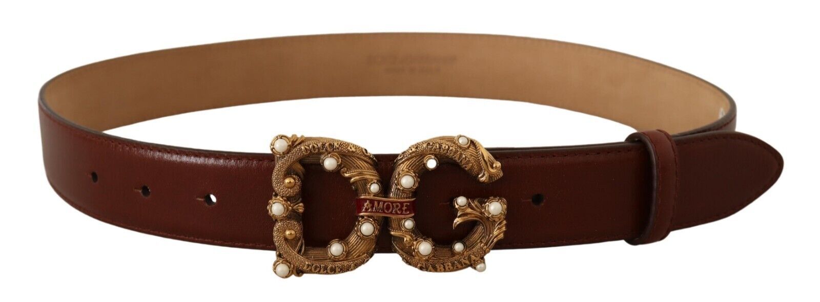 Dolce &amp; Gabbana Elegant Amore leather belt with pearl embellishment