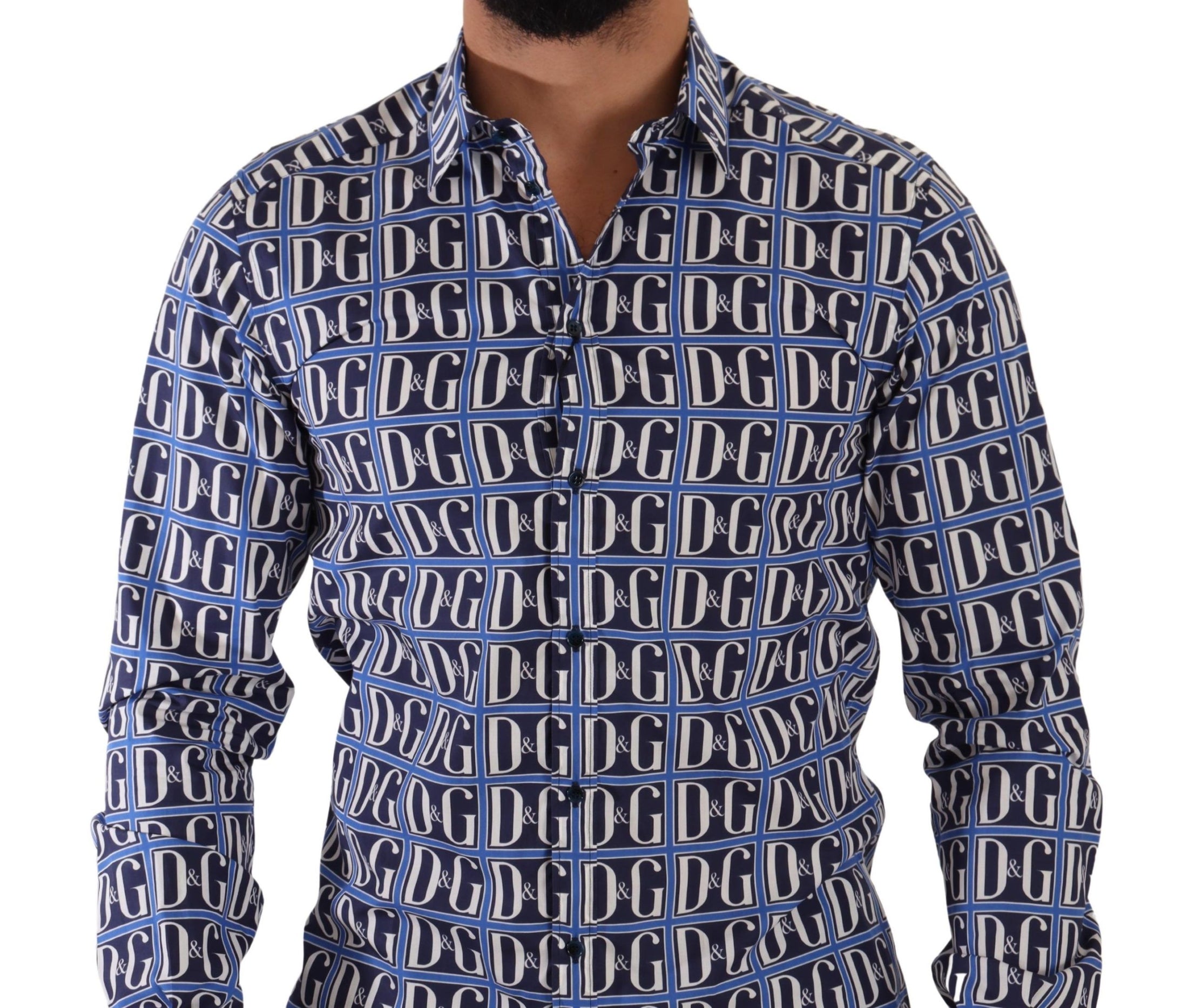 Dolce &amp; Gabbana Slim Fit Blue Logo Cotton Shirt