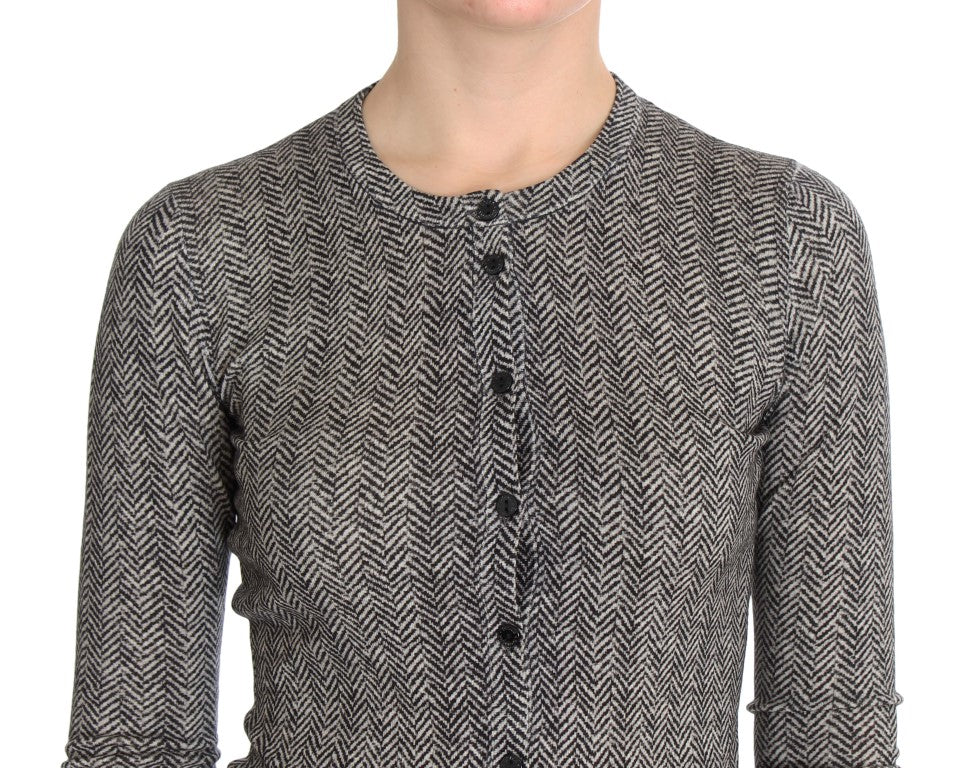 Dolce & Gabbana Elegante Strickjacke aus schwarzer und weißer Wolle