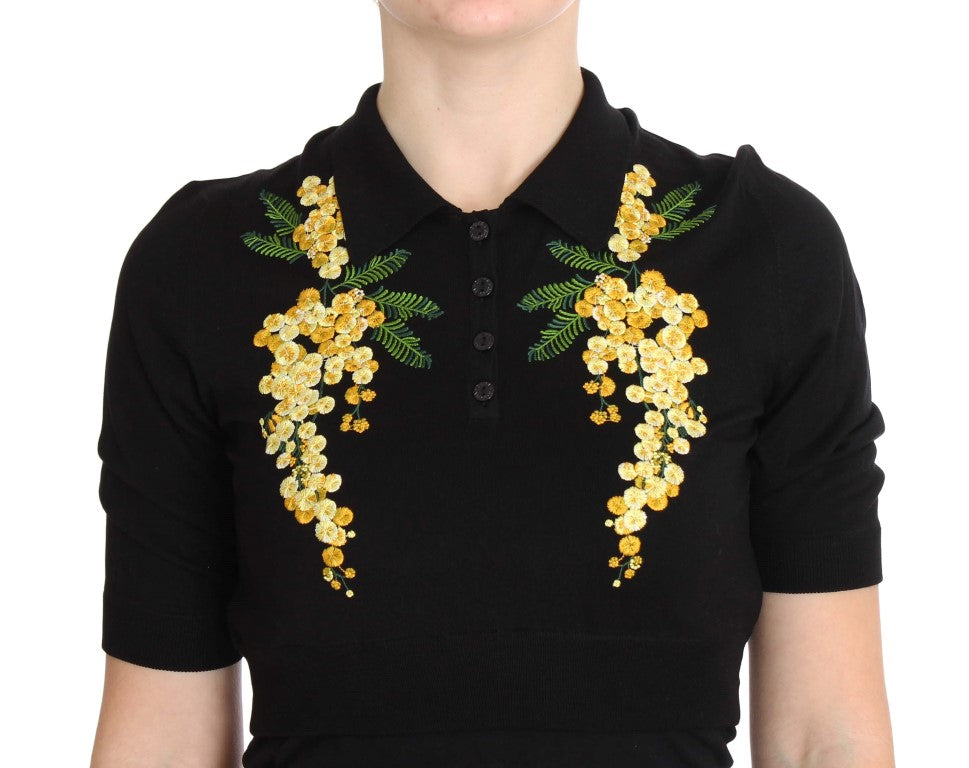 Dolce & Gabbana Elegantes schwarzes Polohemd aus geblümter Seide