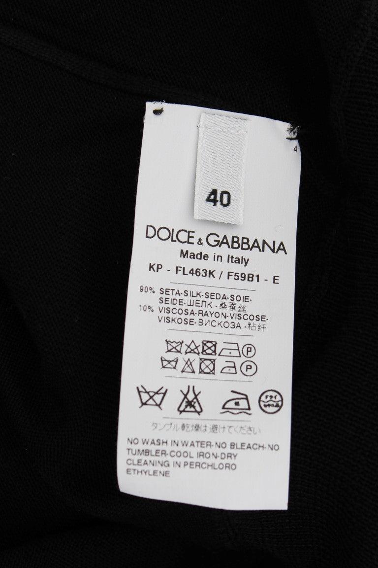 Dolce & Gabbana Elegantes schwarzes Polohemd aus geblümter Seide