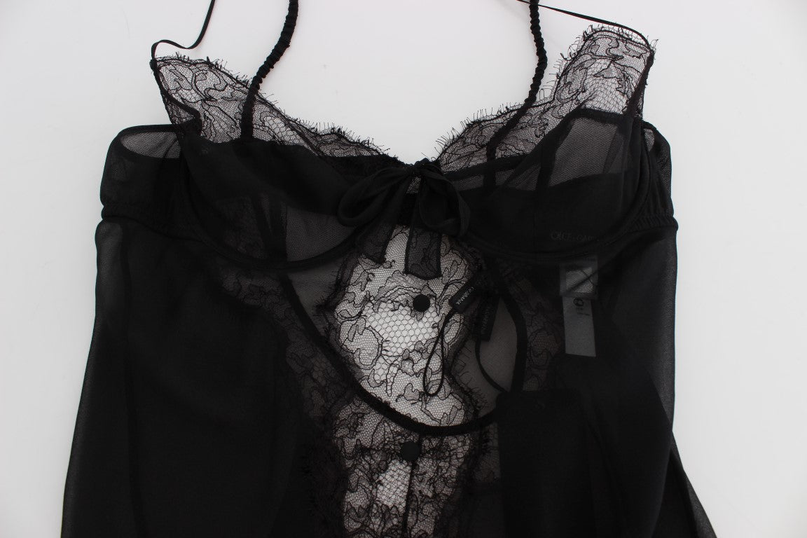 Dolce & Gabbana Elegantes schwarzes Seiden-Spitzen-Dessous-Chemise