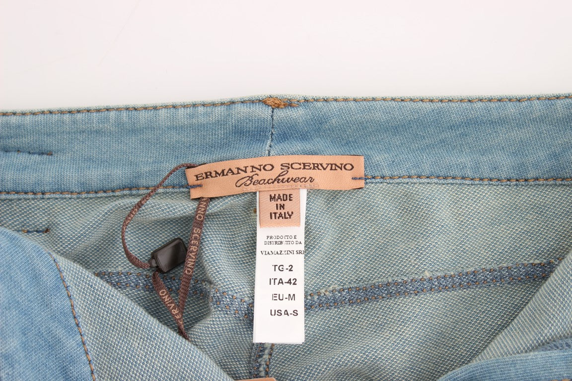 Ermanno Scervino Elegant açık mavi kapri jean pantolon