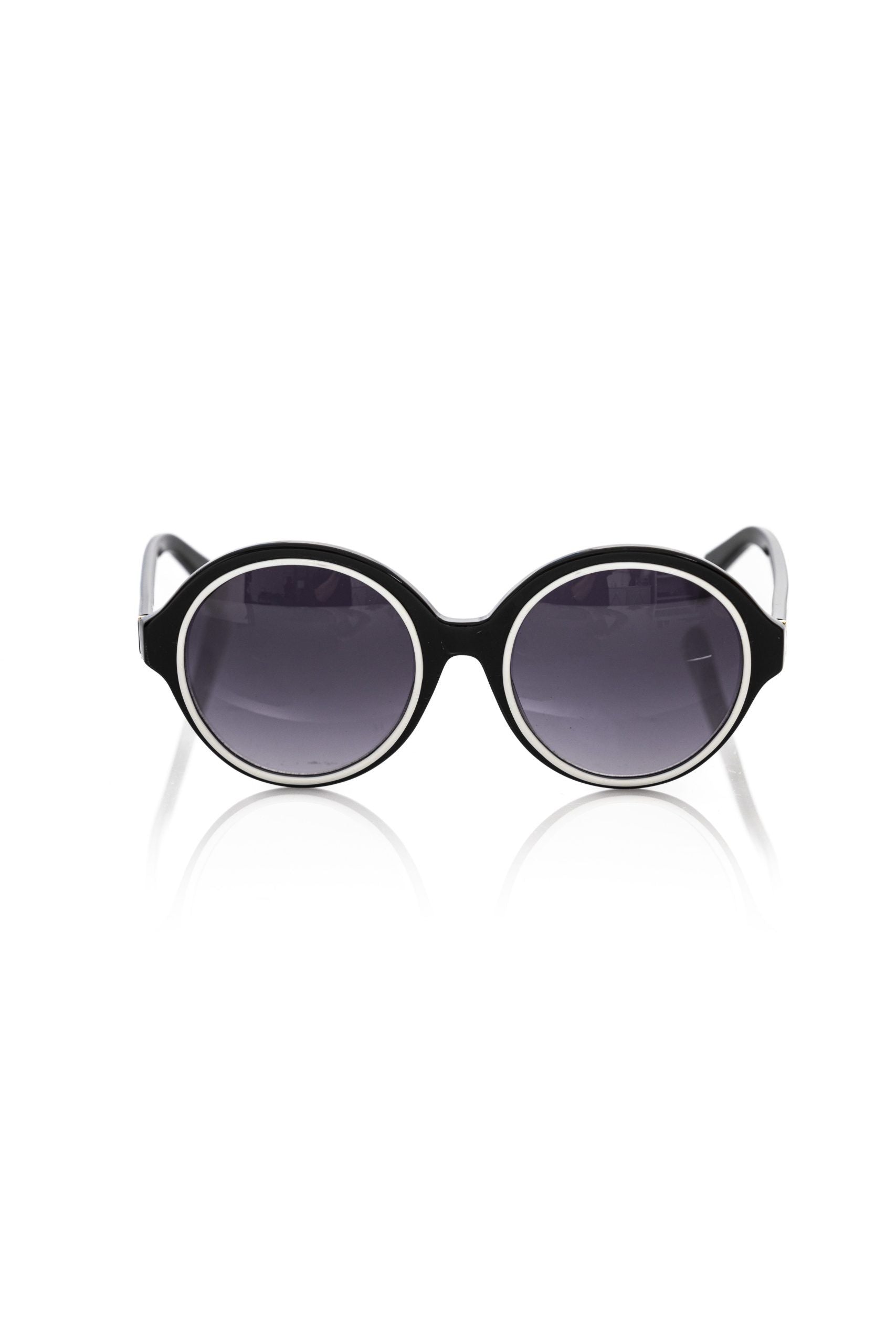 Frankie Morello Elegant black round sunglasses with white accents