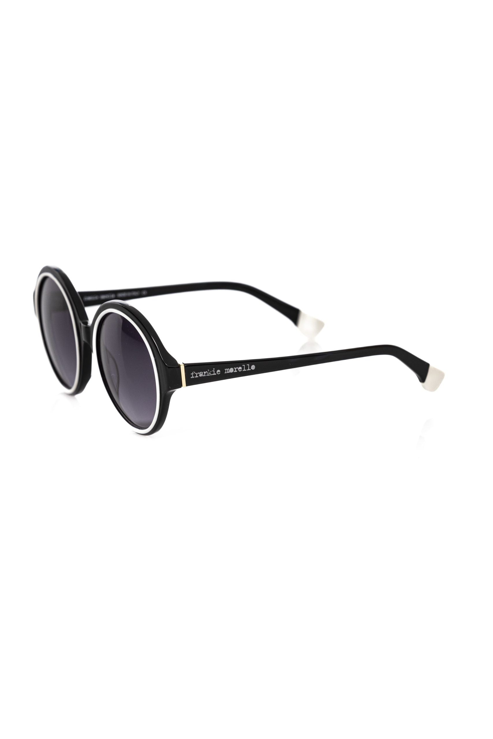 Frankie Morello Elegant black round sunglasses with white accents