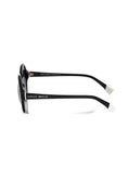 Load image into Gallery viewer, Frankie Morello Elegant black round sunglasses with white accents
