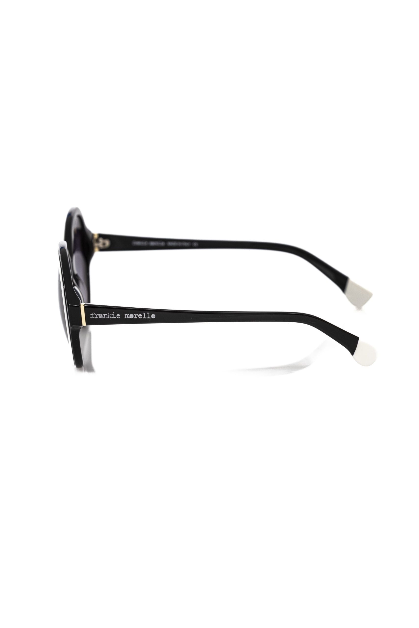 Frankie Morello Elegant black round sunglasses with white accents