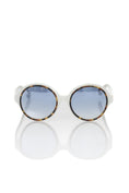 Load image into Gallery viewer, Frankie Morello Chic white round sunglasses with blue tinted lenses
