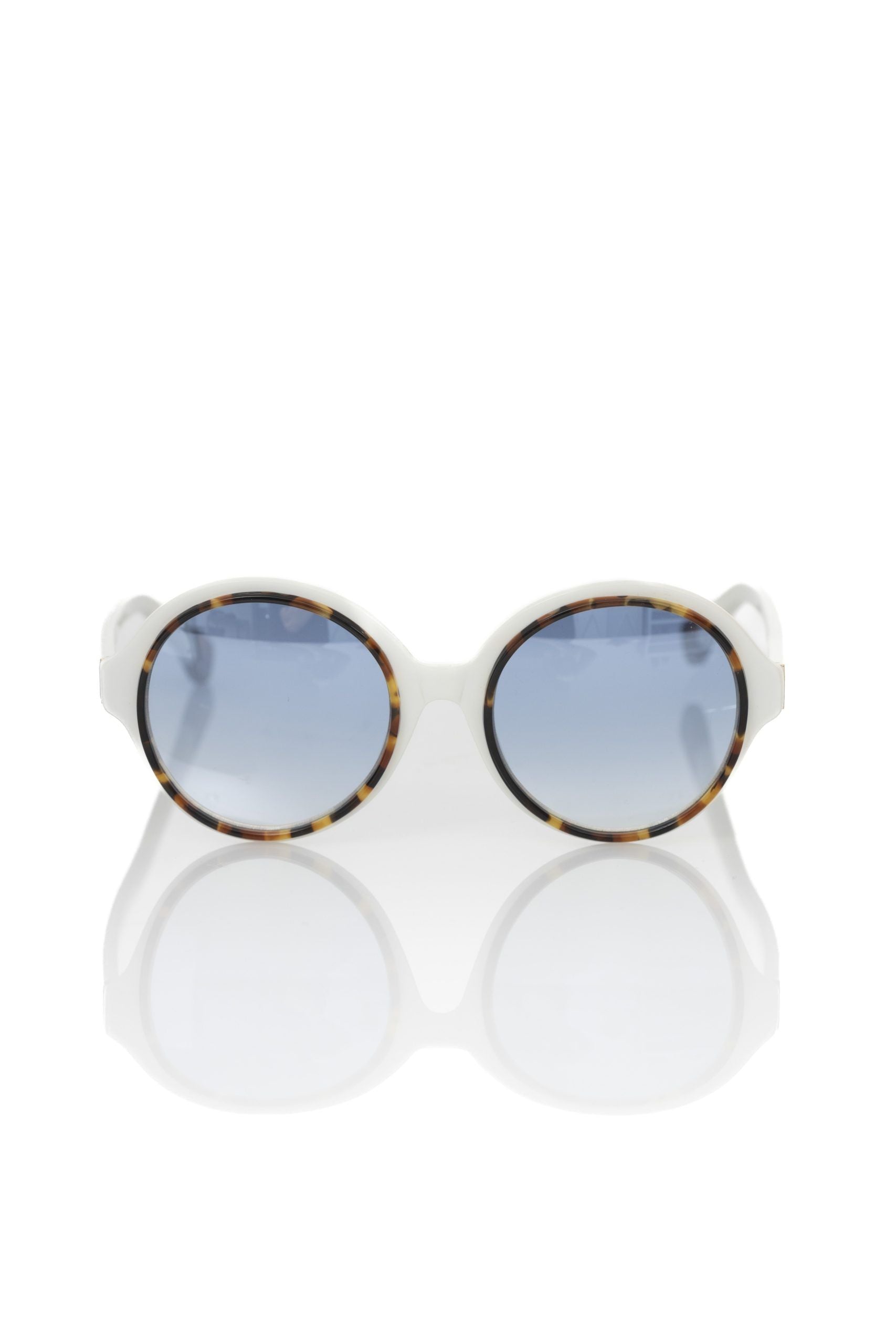 Frankie Morello Chic white round sunglasses with blue tinted lenses