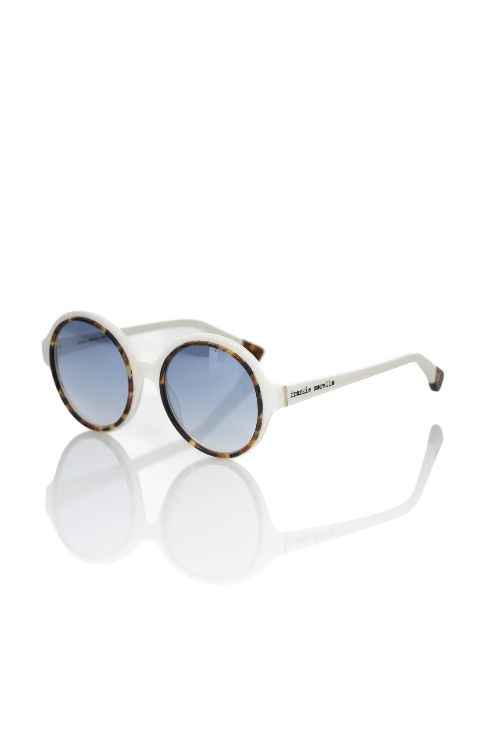 Frankie Morello Chic white round sunglasses with blue tinted lenses