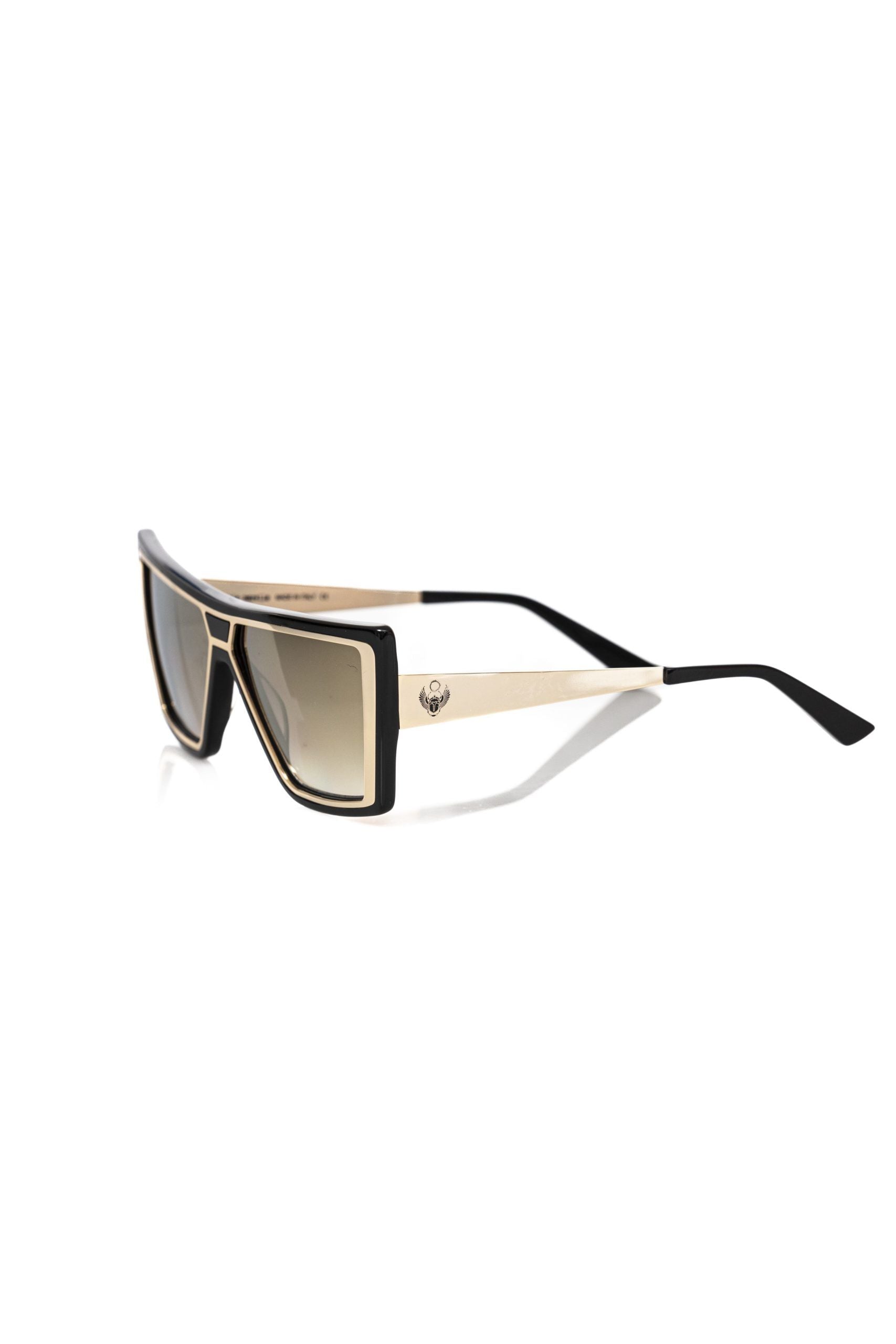 Frankie Morello Elegant square sunglasses in black and gold