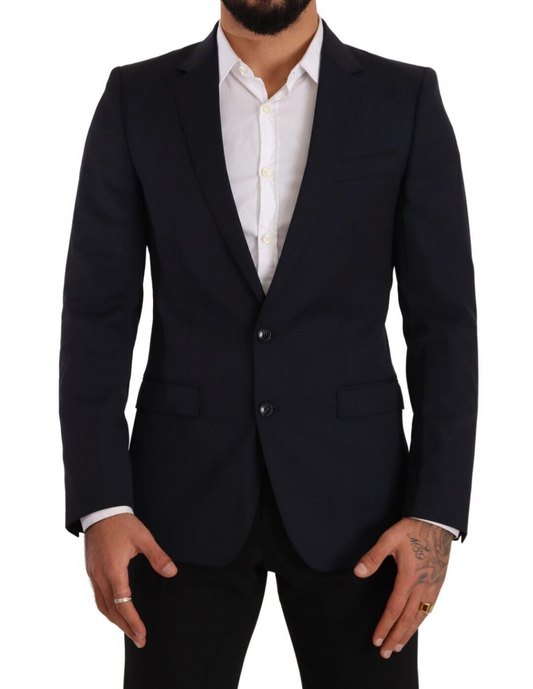 Dolce &amp; Gabbana Plain Navy Martini Slim Fit Wool Blazer