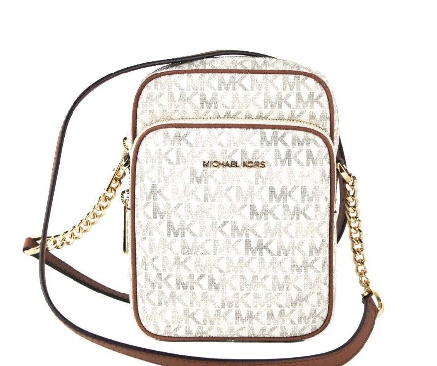 Michael Kors Jet Set Medium Vanille PVC Nord Süd Kette Crossbody Handtasche