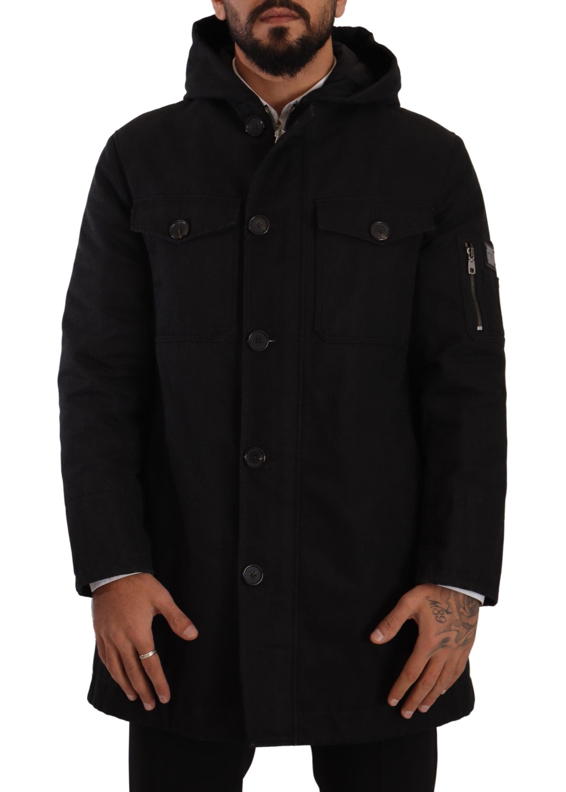 Dolce &amp; Gabbana Elegant black parka hooded jacket