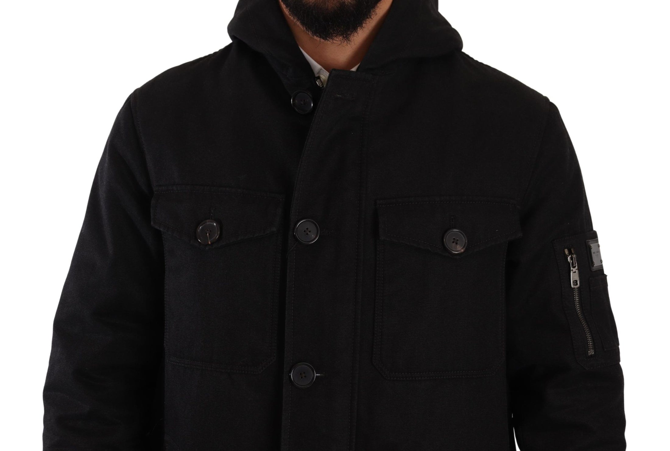 Dolce &amp; Gabbana Elegant black parka hooded jacket